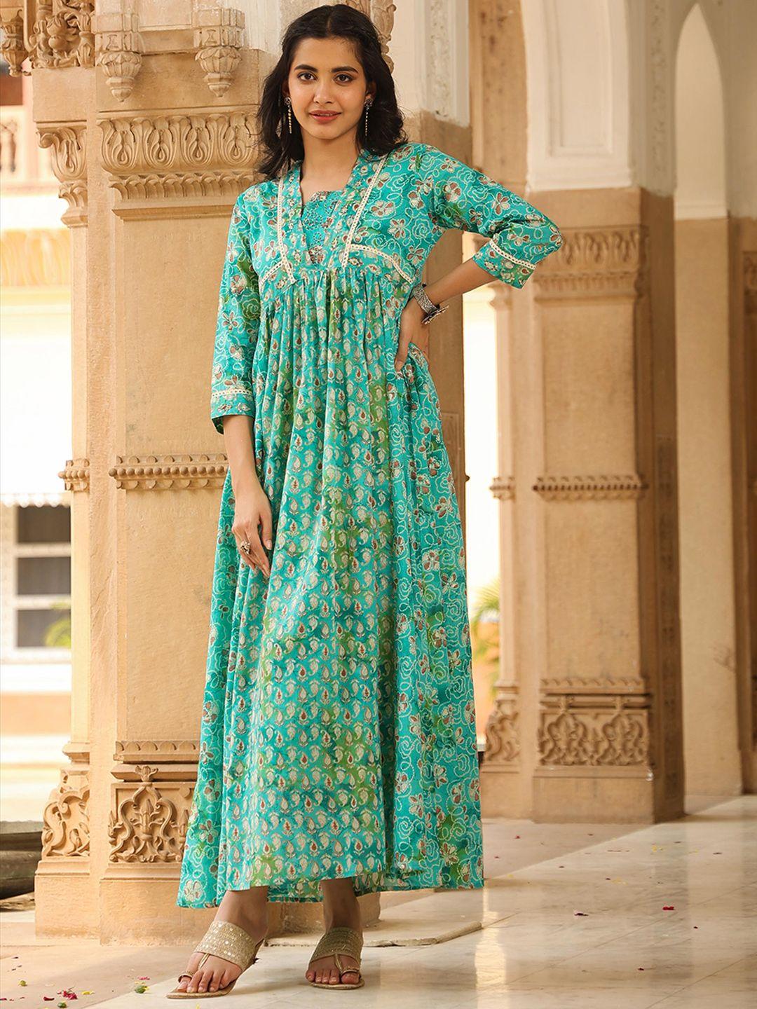 scakhi printed panelled cotton ethnic maxi dress