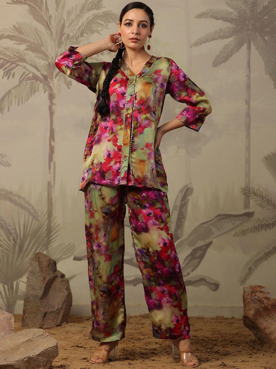 scakhi printed shirt tunic & palazzos co-ords set