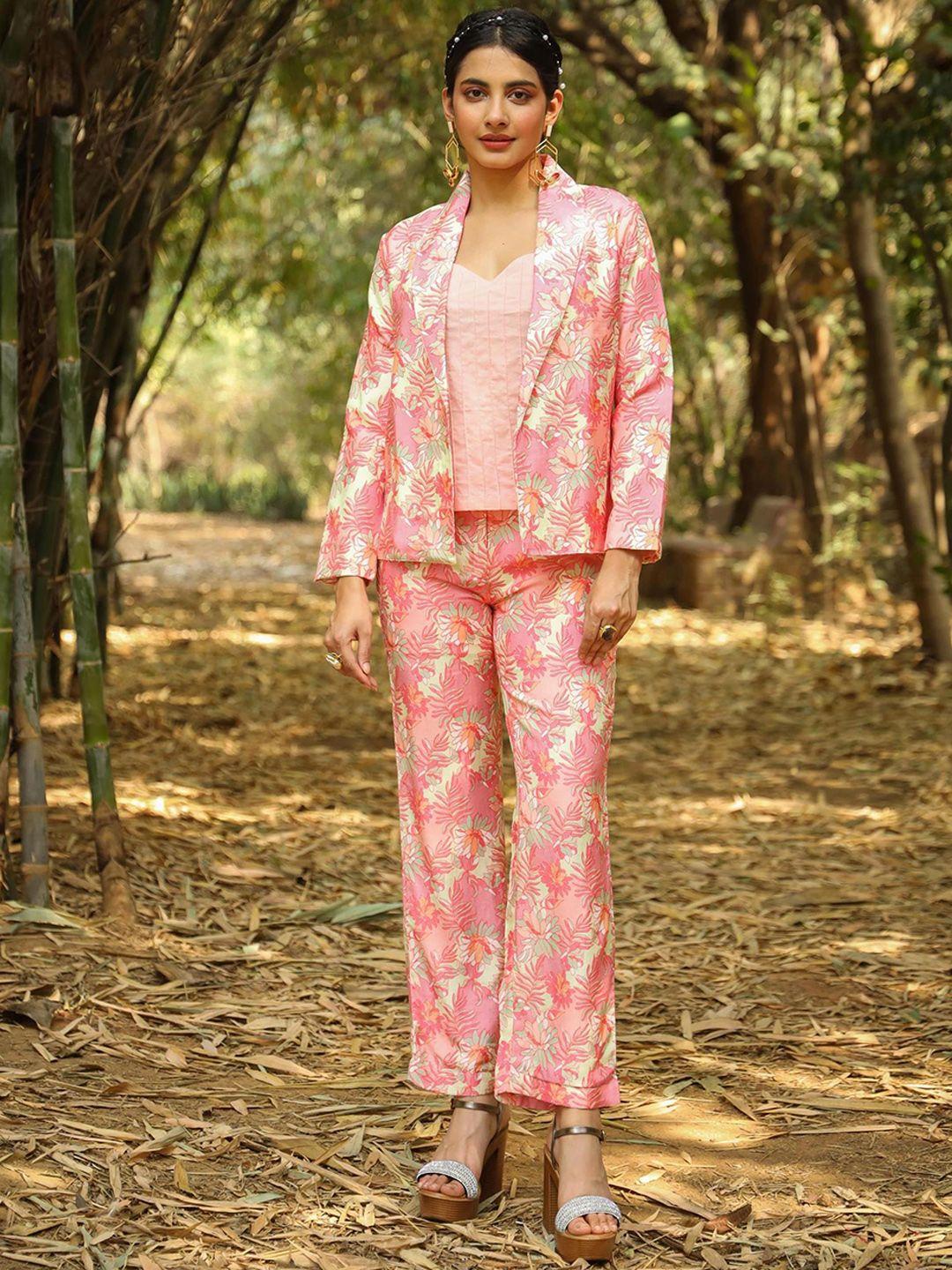 scakhi printed top with blazer & trousers co-ord set
