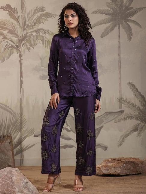 scakhi purple embellished shirt & pant set