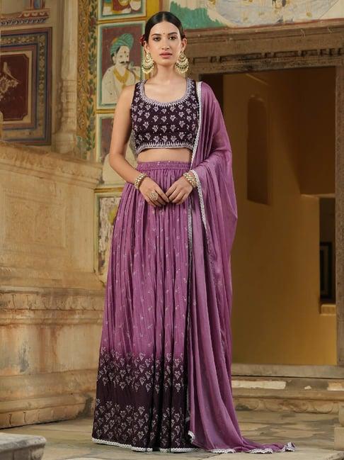 scakhi purple embroidered silk lehenga choli set with dupatta