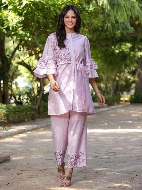 scakhi purple embroidered tunic palazzo set