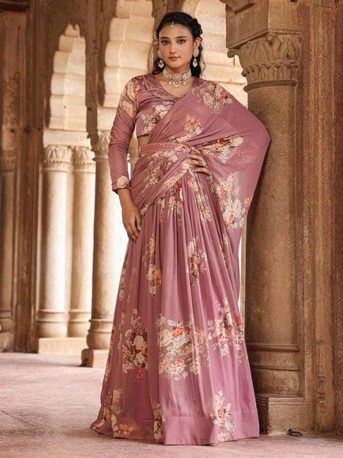 scakhi purple printed ready to wear saree with blouse
