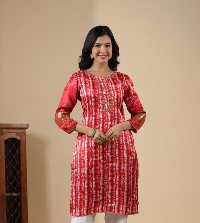 scakhi red gaji silk printed kurta