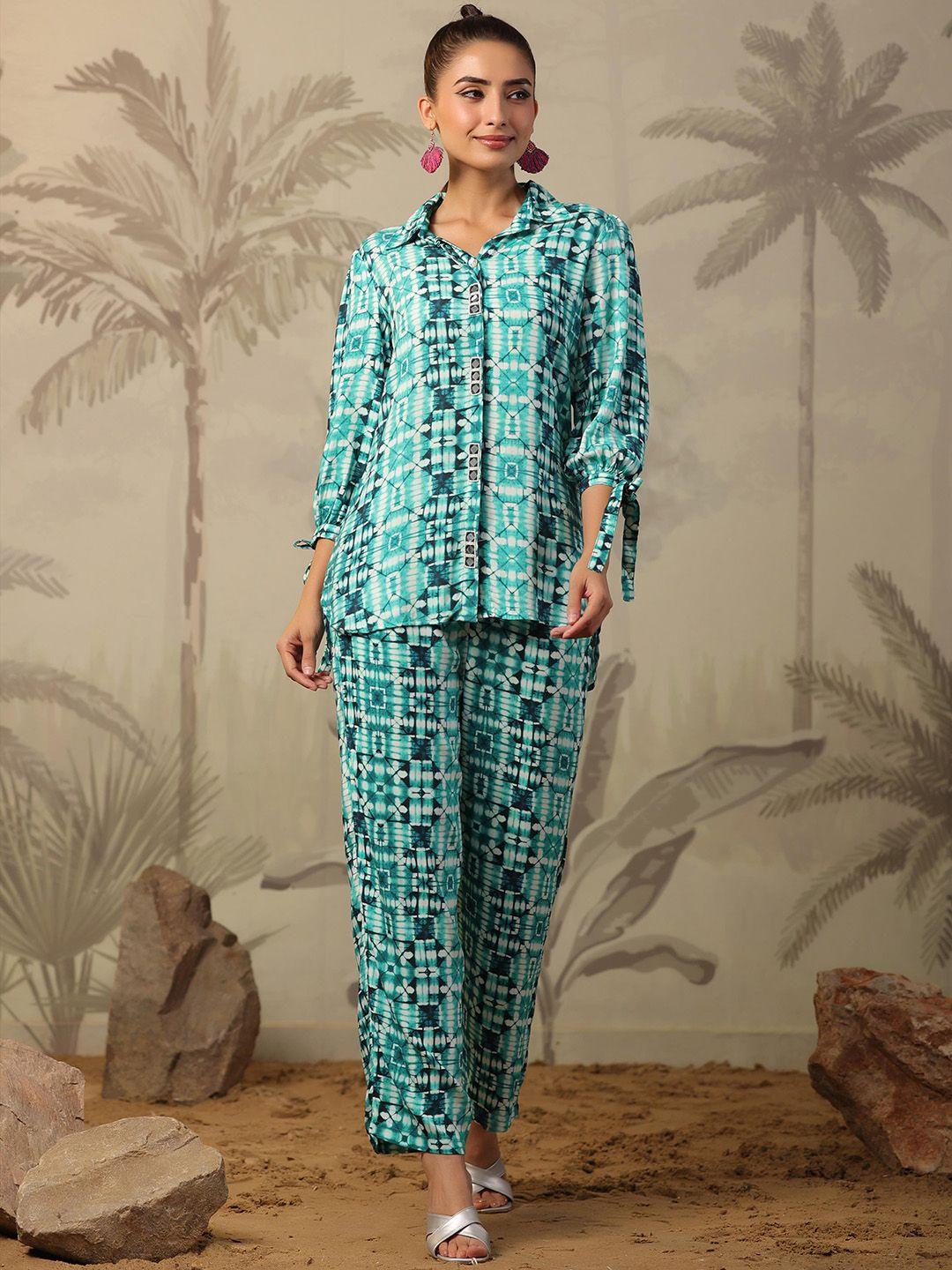scakhi shibori printed shirt tunic & palazzos co-ords set