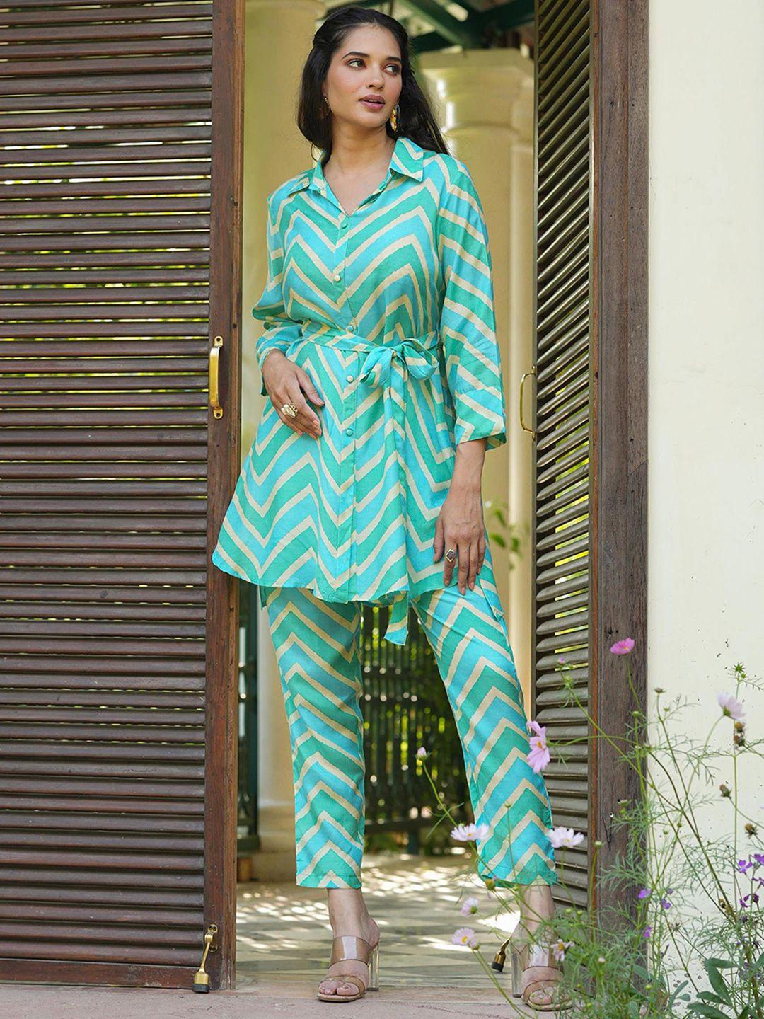 scakhi striped shirt collar tunic with trousers co-ords