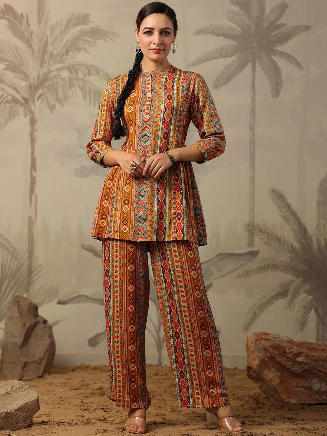 scakhi tribal foil printed tunic & palazzos co-ords set