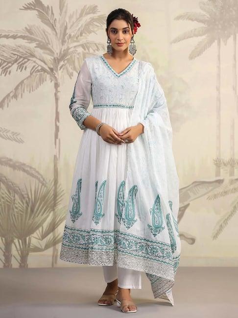 scakhi white printed kurta with pant & dupatta