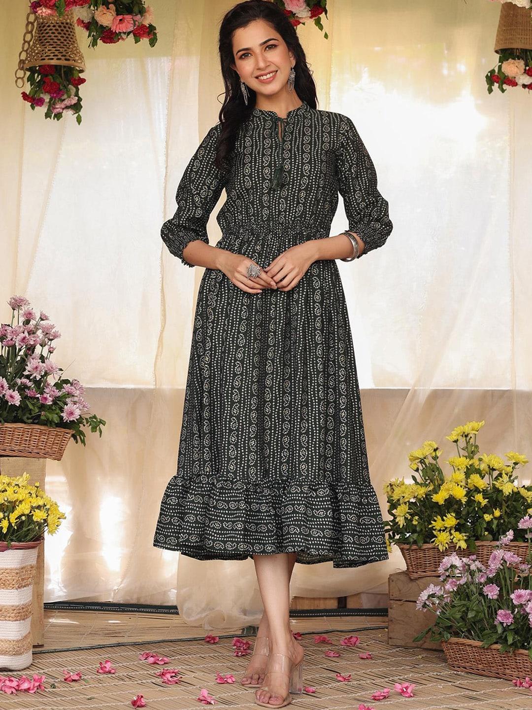 scakhi women bandhani printed midi dress
