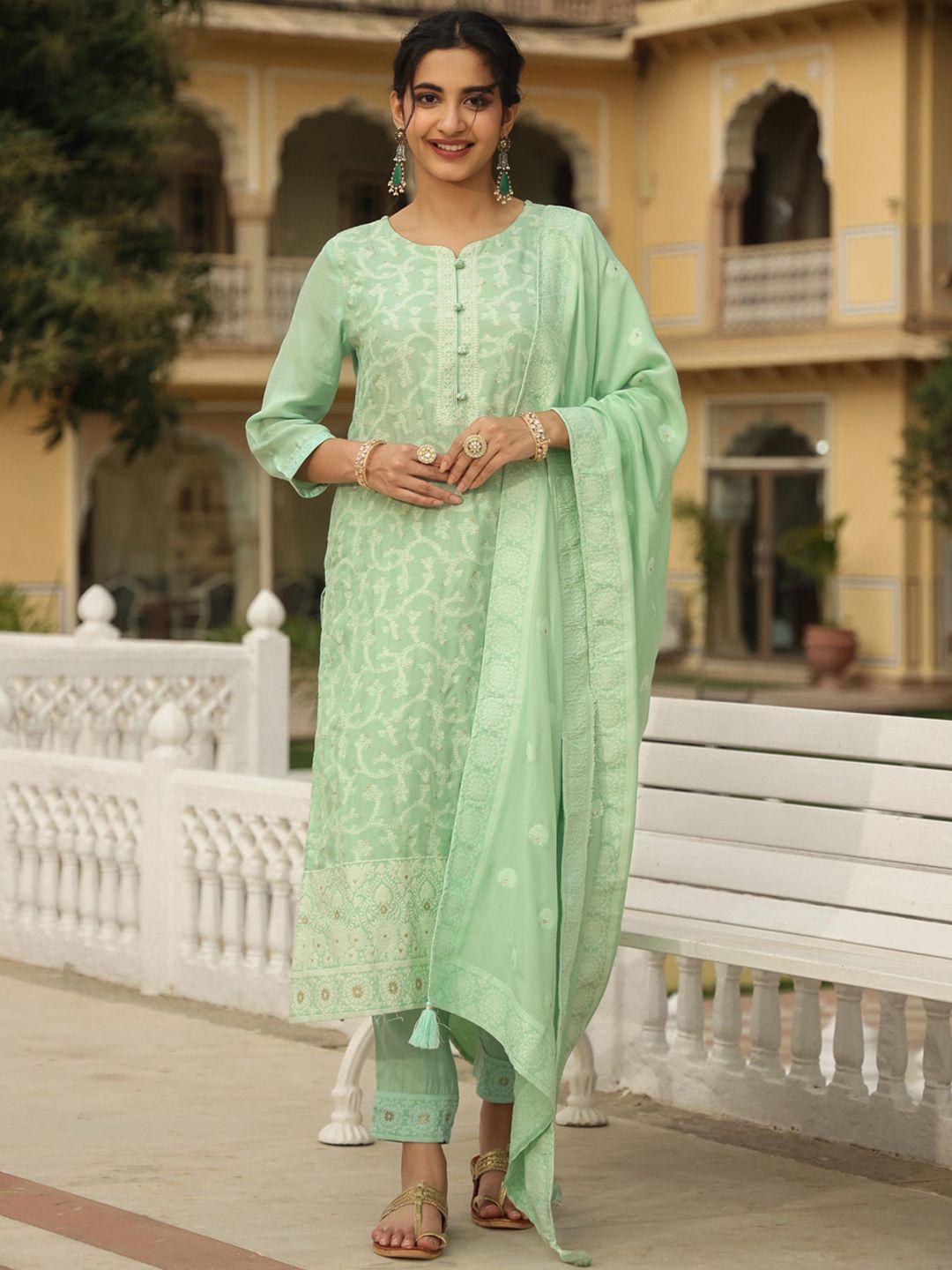 scakhi women green ethnic motifs regular kurta with trousers & with dupatta