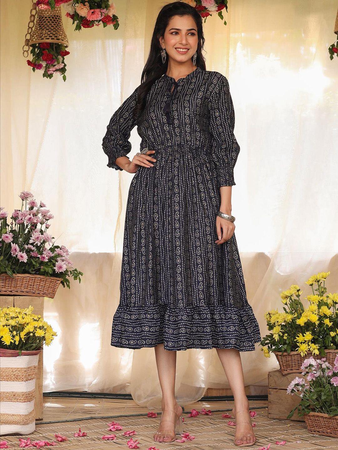 scakhi women navy blue printed ethnic dresses