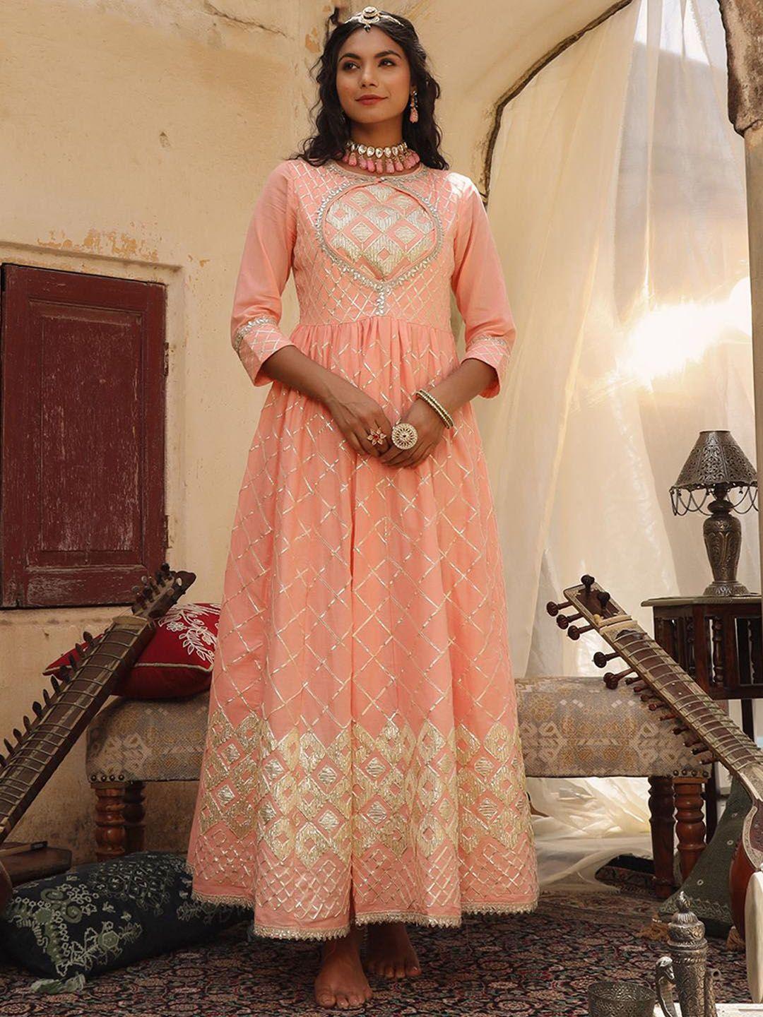 scakhi women peach-coloured embellished pastels anarkali kurta