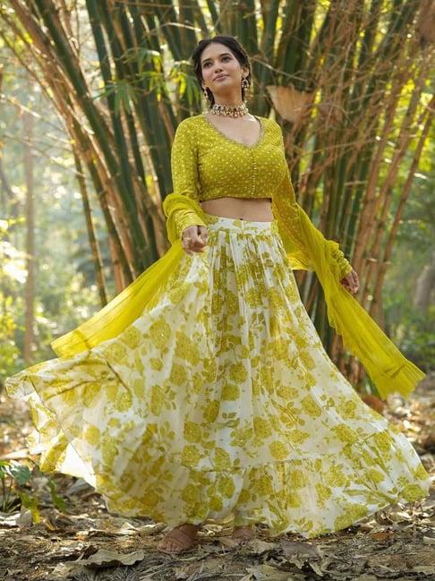 scakhi yellow embellished lehenga choli set with dupatta