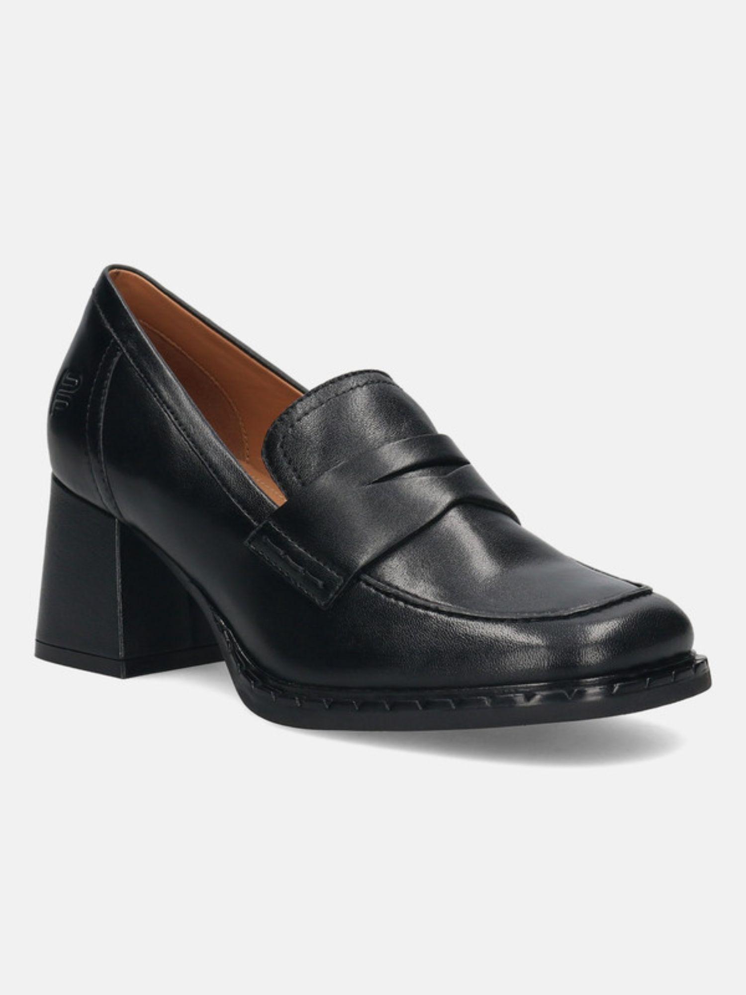 scala black leather womens block heel pumps