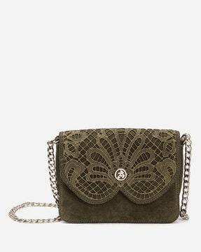 scallop lace sling bag with chain strap