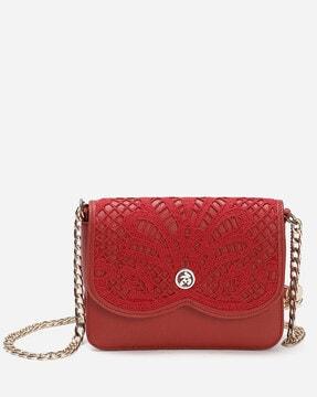 scallop lace sling bag with chain strap
