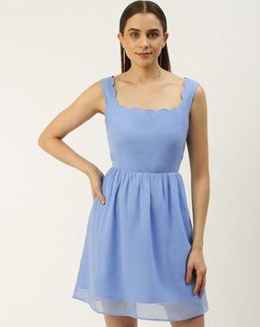 scalloped-neck fit & flare dress
