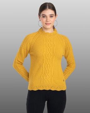 scalloped-neck pullover with raglan sleeves