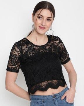 scalloped sheer crop top