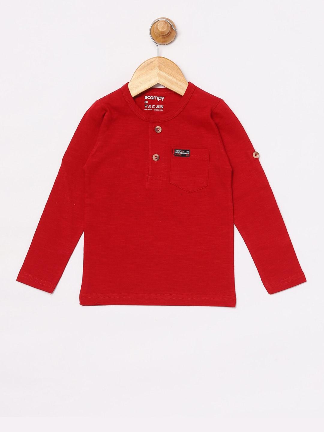 scampy boys red solid henley neck t-shirt