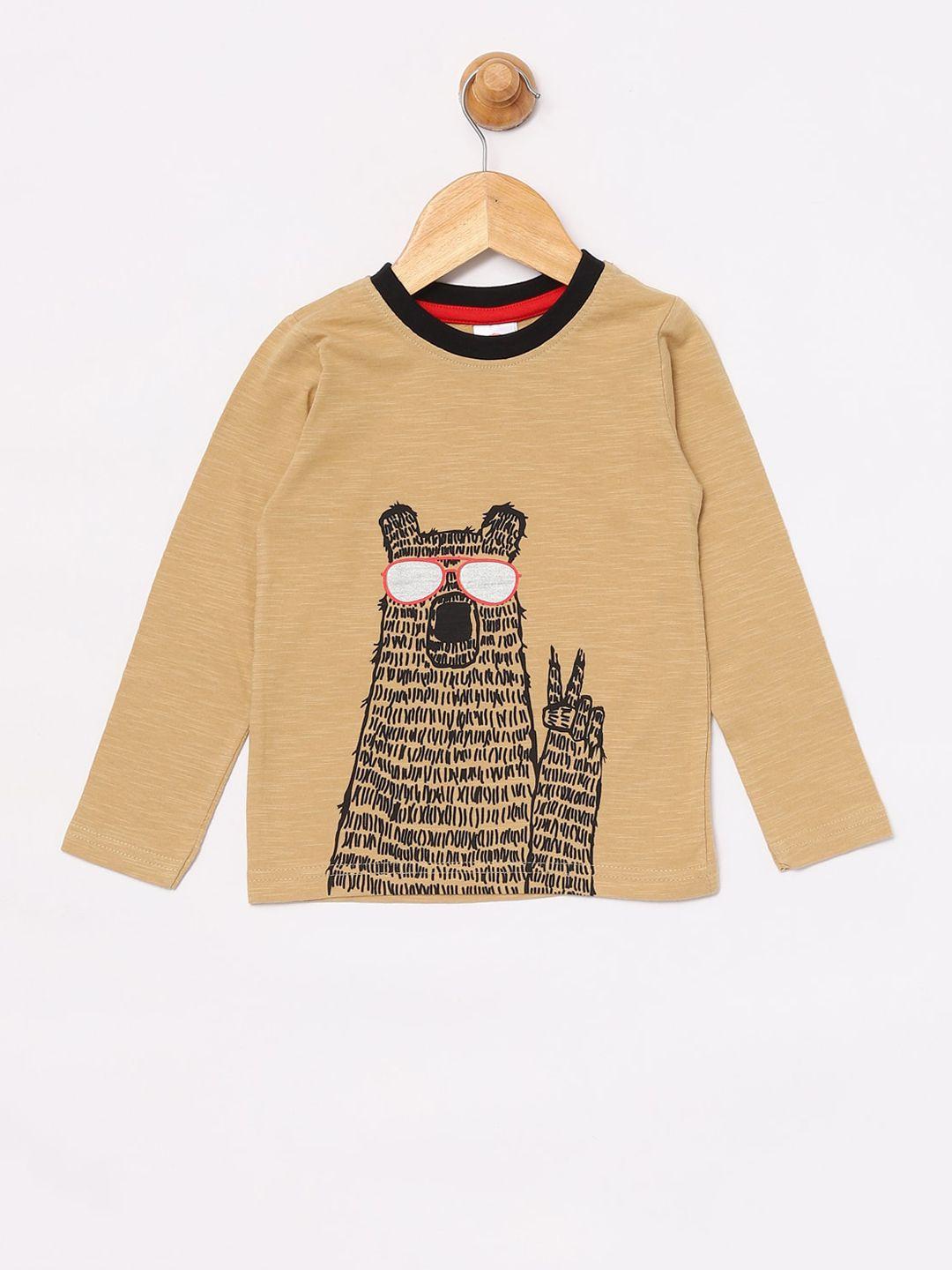 scampy boys beige printed round neck cotton t-shirt