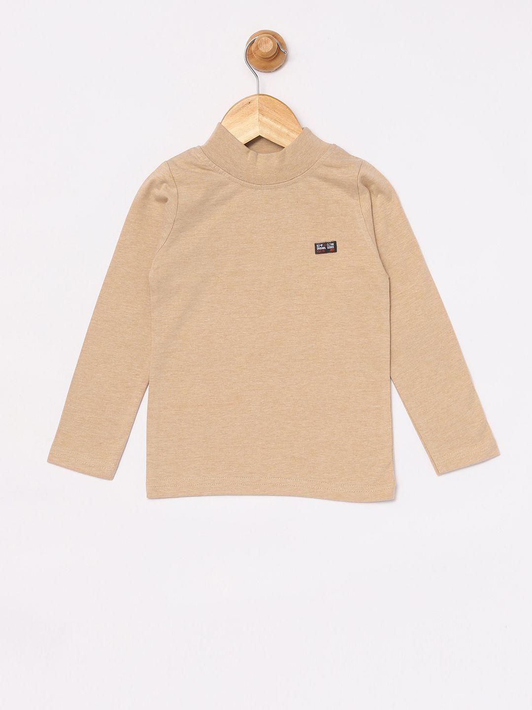 scampy boys beige solid high neck t-shirt