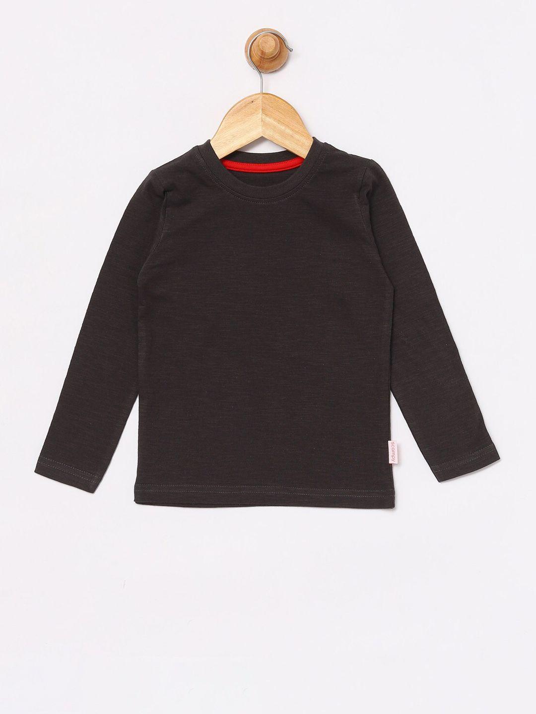 scampy boys black solid round neck t-shirt