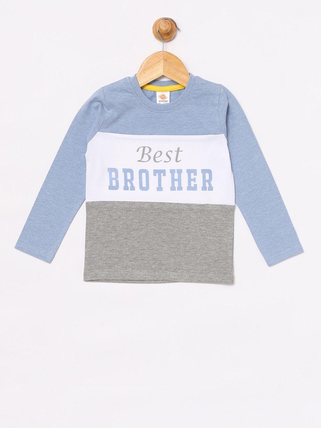 scampy boys blue & off-white colourblocked round neck t-shirt