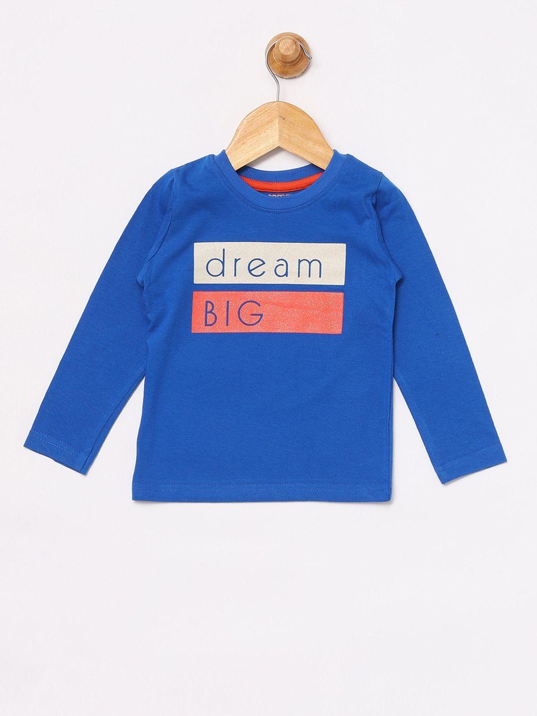 scampy boys blue & orange printed round neck t-shirt