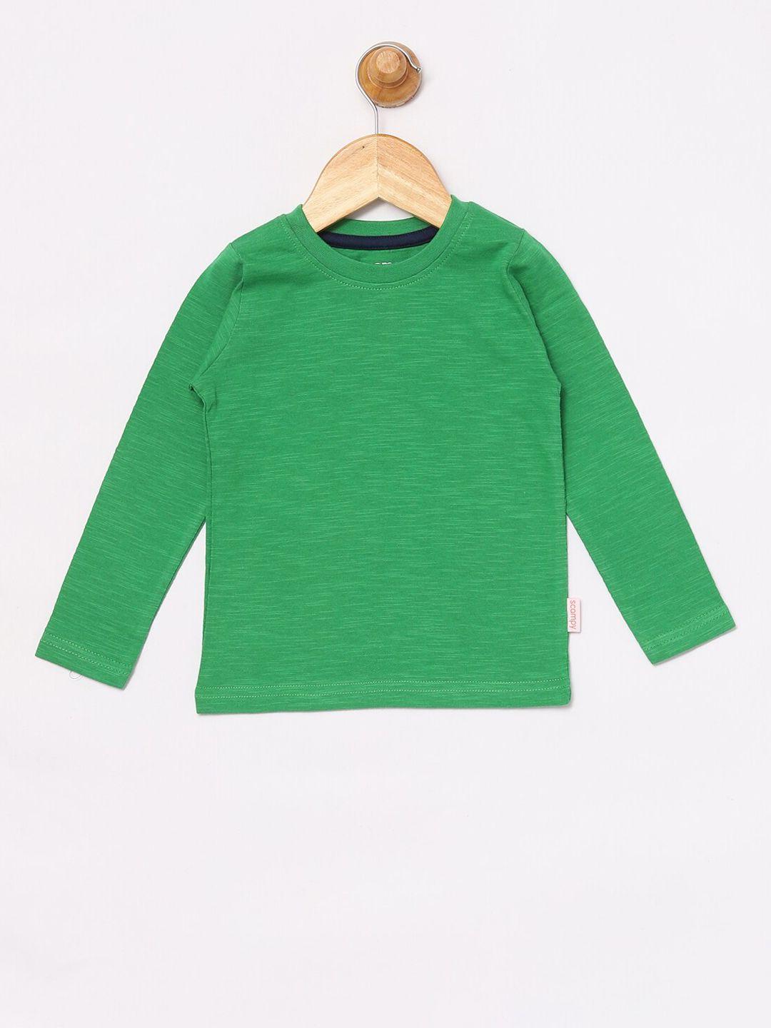 scampy boys green solid round neck t-shirt