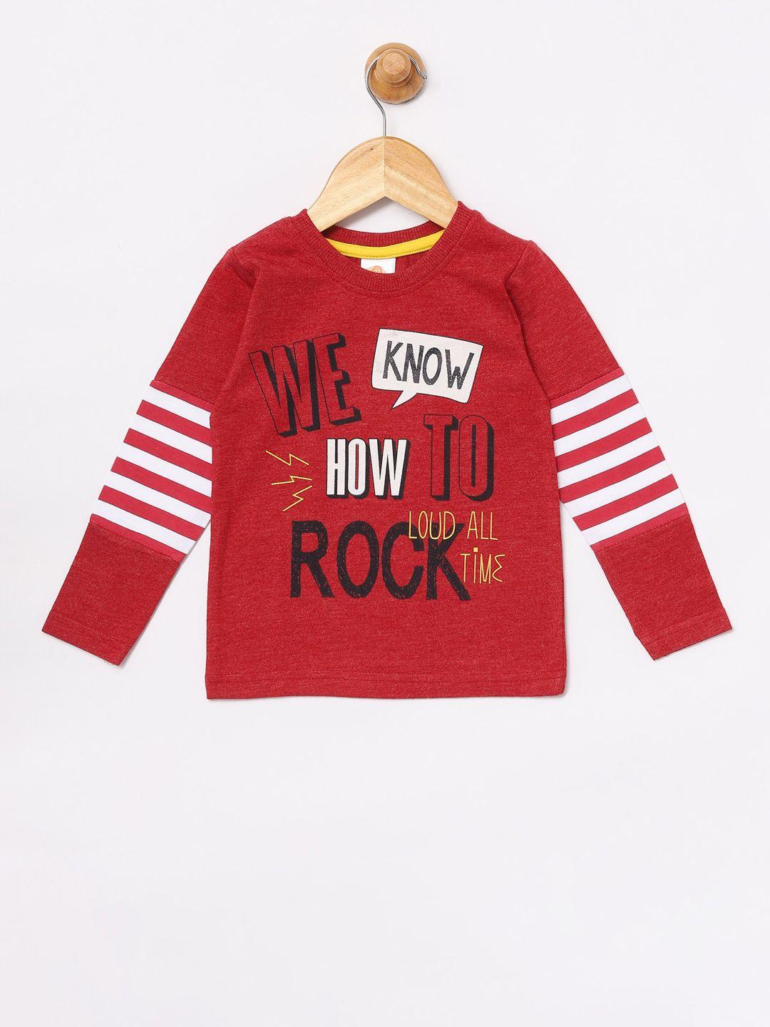 scampy boys maroon printed round neck cotton t-shirt