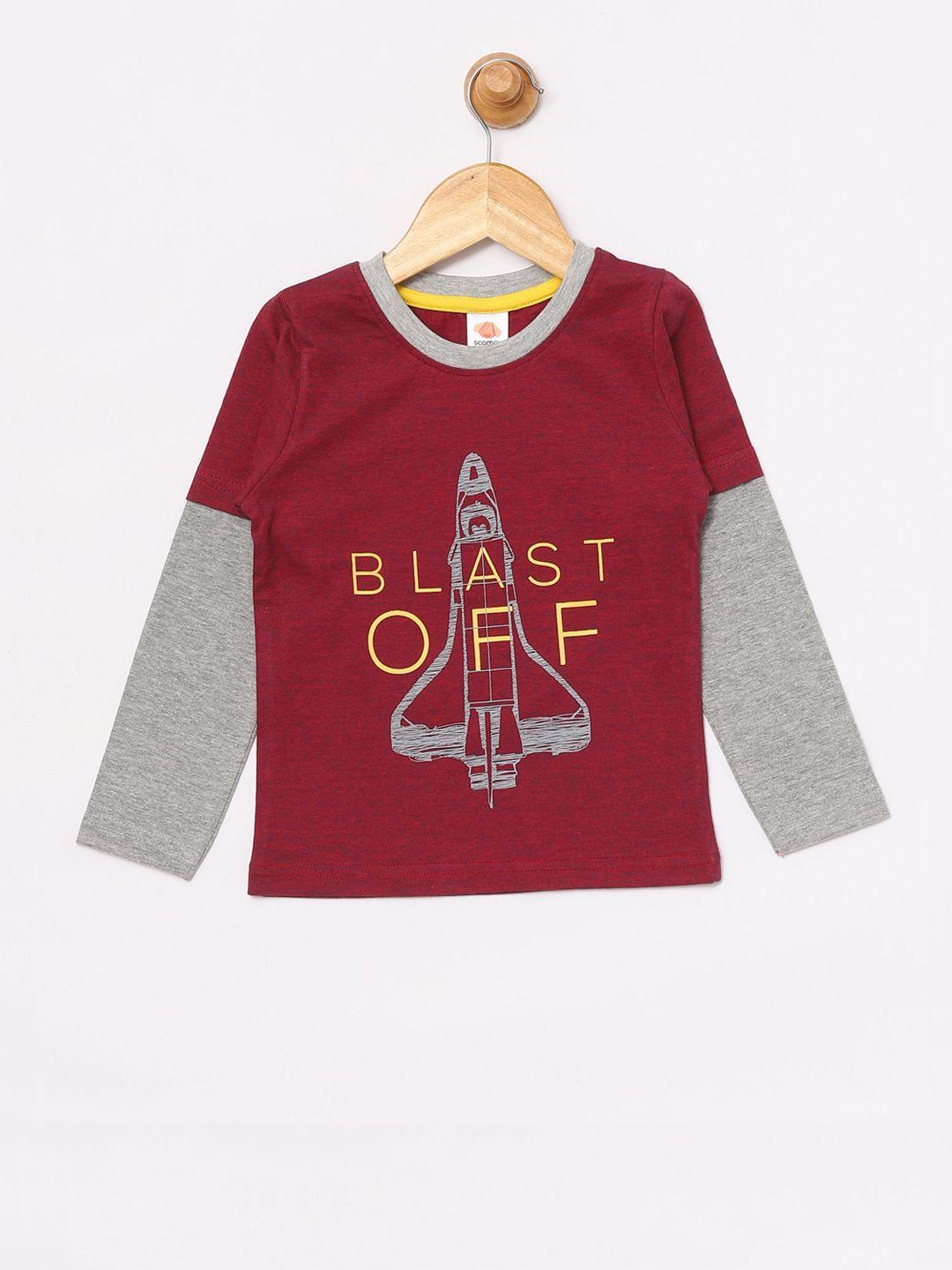 scampy boys maroon printed round neck t-shirt