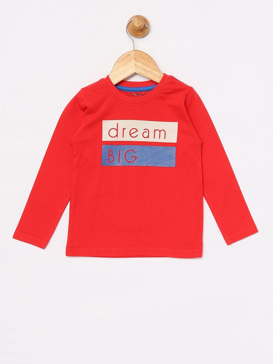 scampy boys red & off-white printed round neck t-shirt