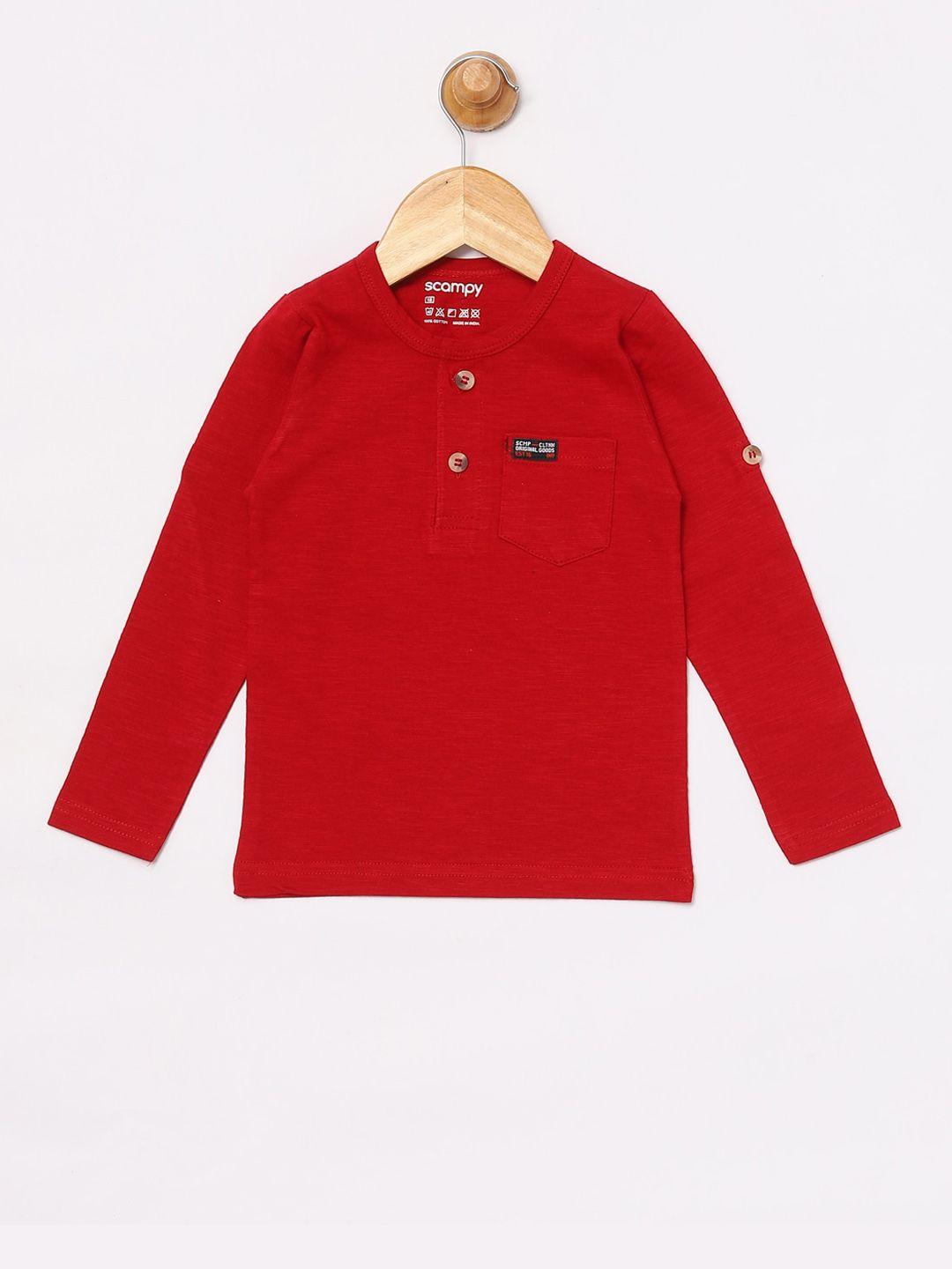 scampy boys red solid henley neck t-shirt