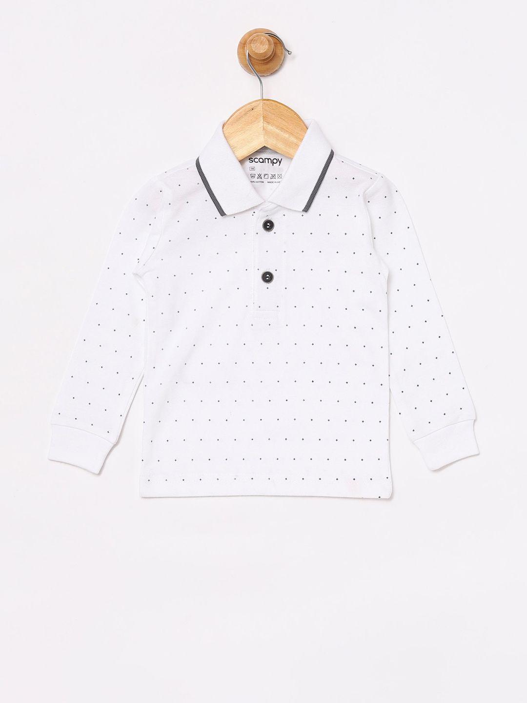 scampy boys white & grey printed polo collar t-shirt