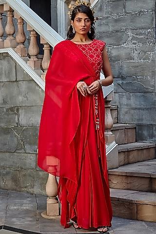 scarlet red draped dress