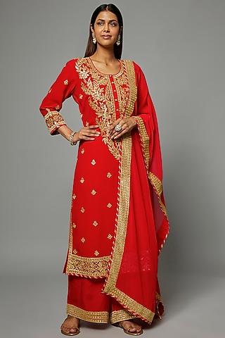 scarlet red georgette embellished kurta set