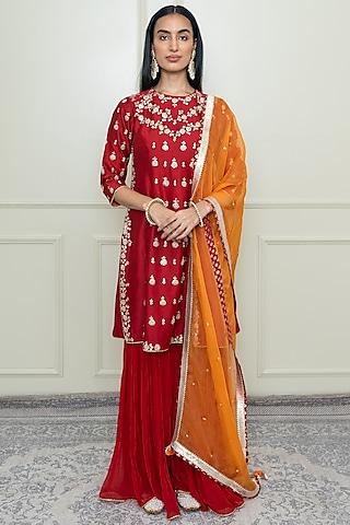 scarlet red georgette gharara set for girls