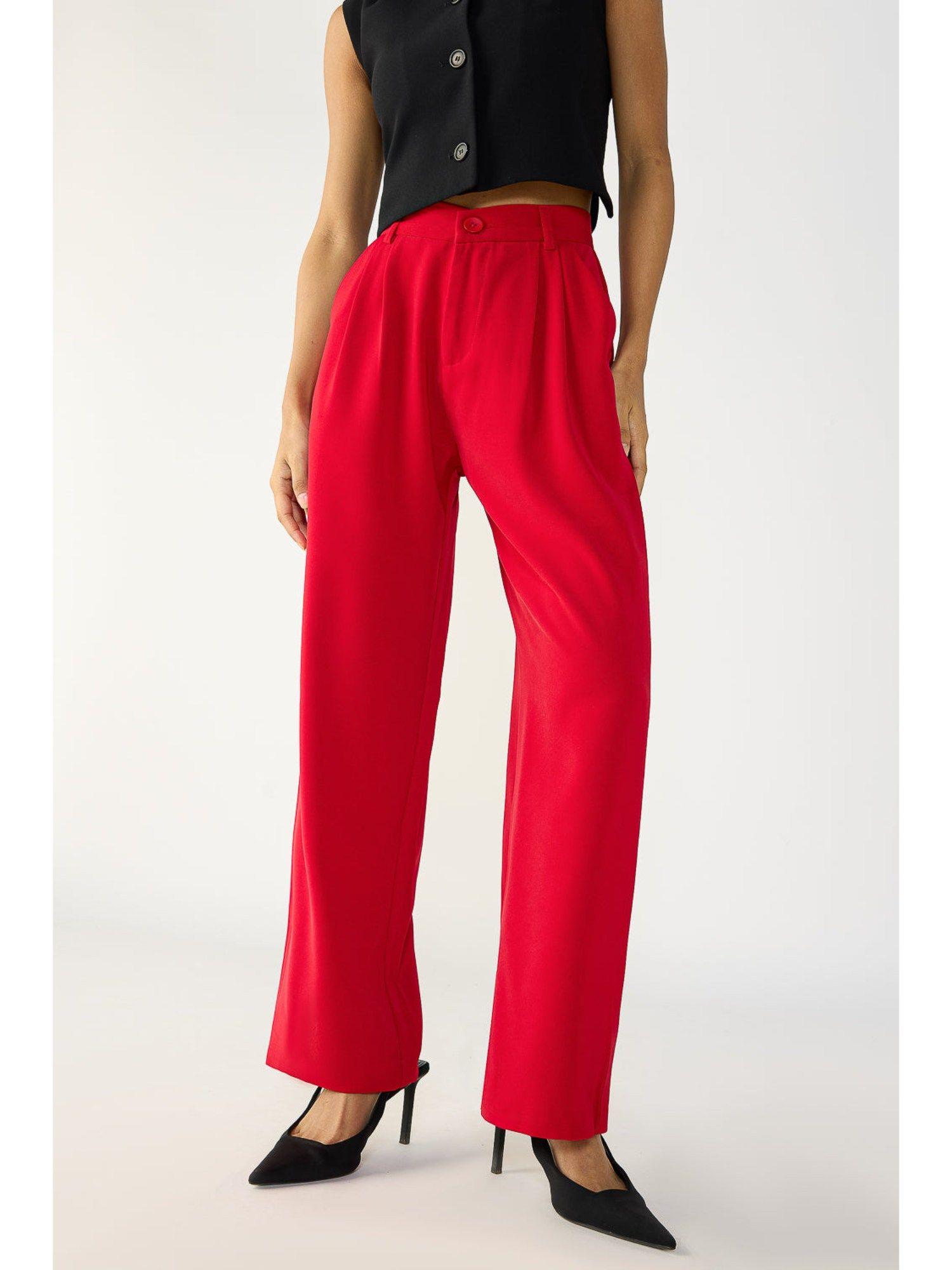 scarlet red pleated korean trouser