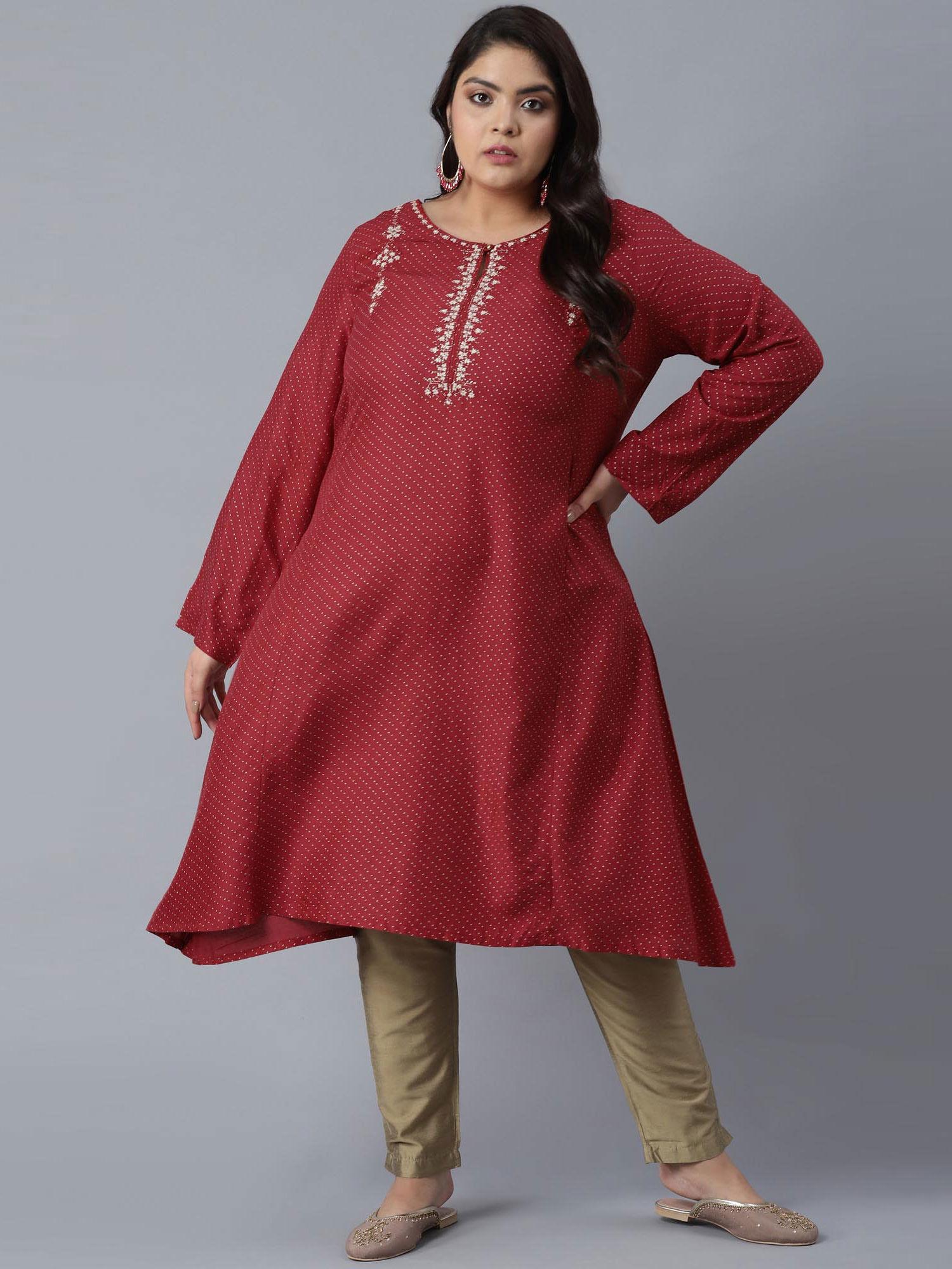 scarlet red polka dots print flared kurta