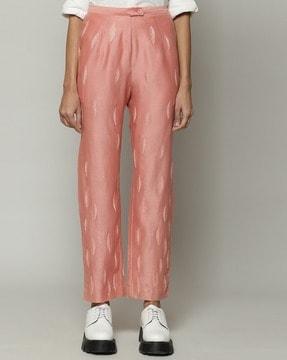 scattered leaf crewel embroidered silk cotton pants