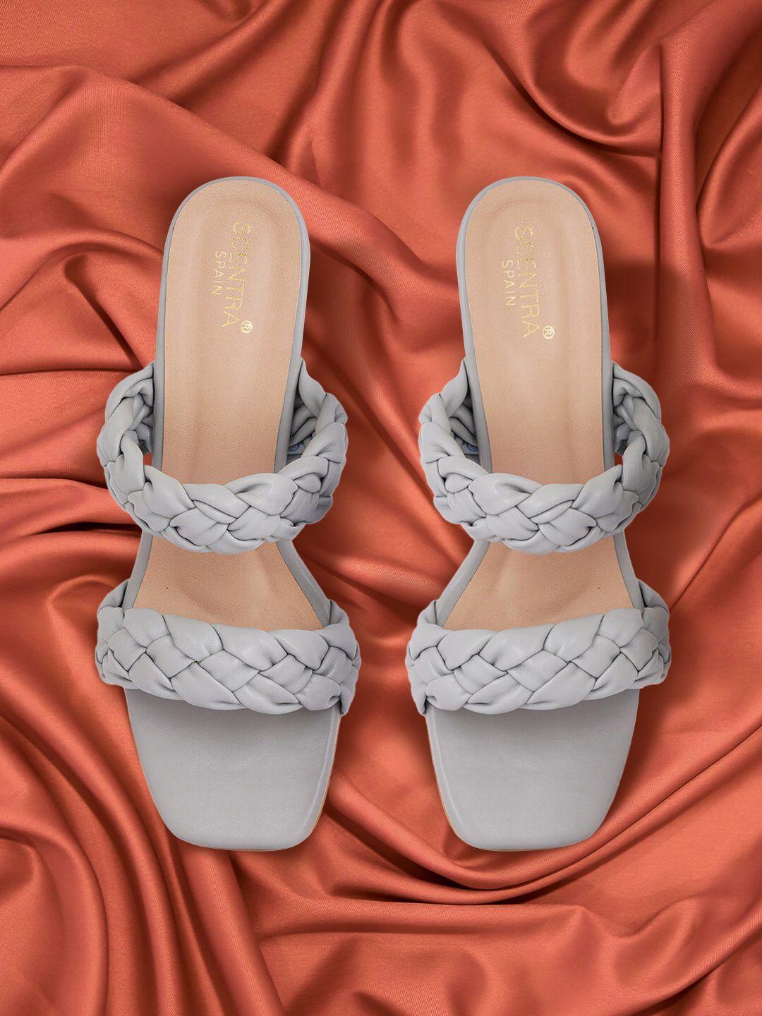 scentra taupe & tan woven design casual block sandals