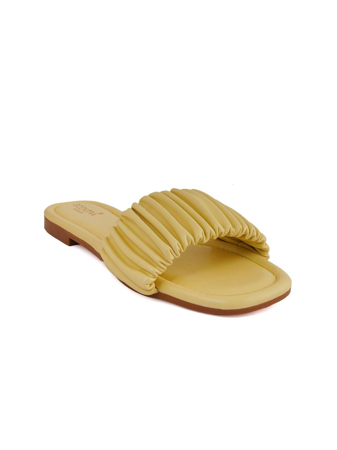 scentra women yellow open toe flats
