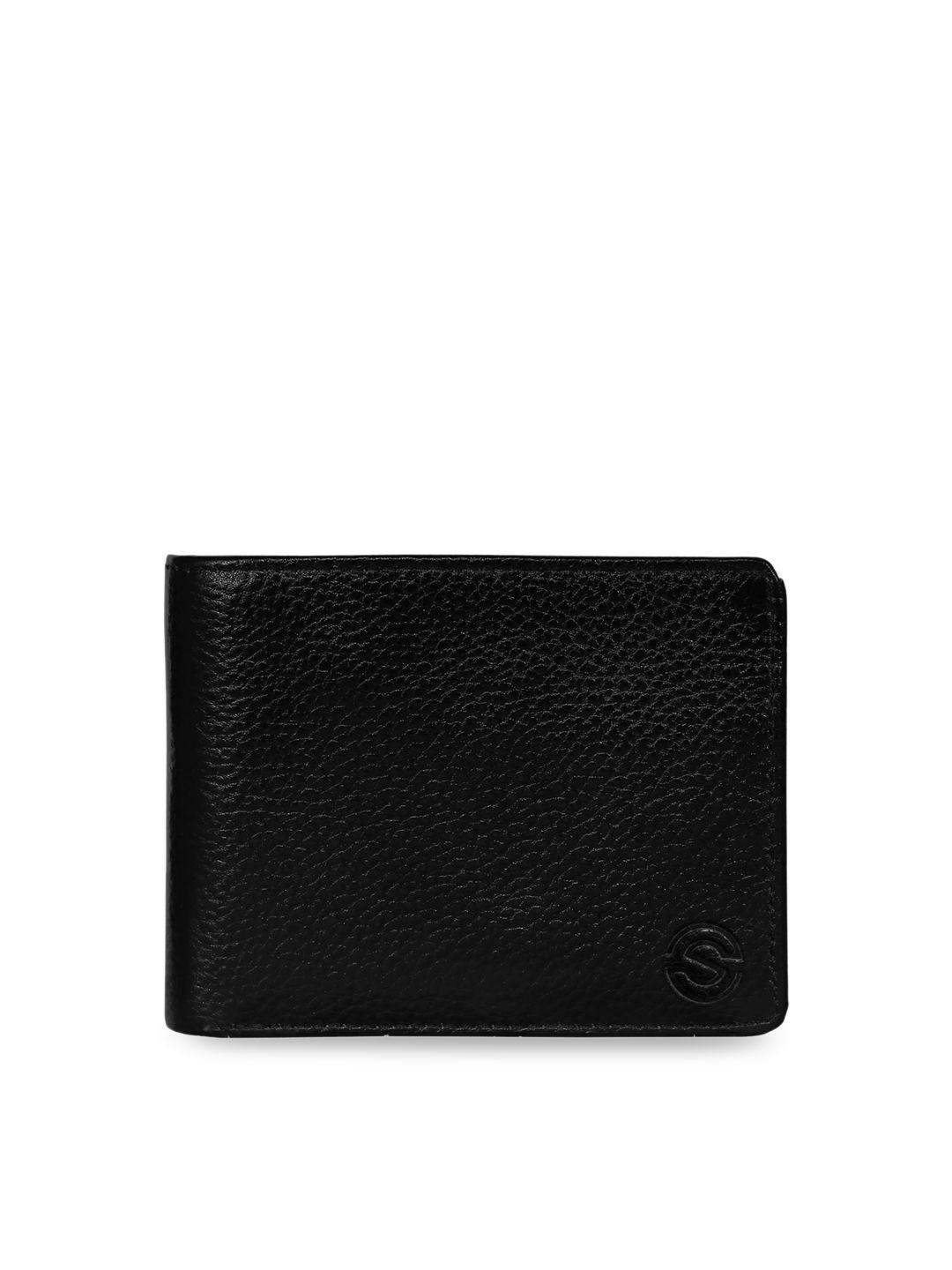 scharf men black solid leather two fold wallet
