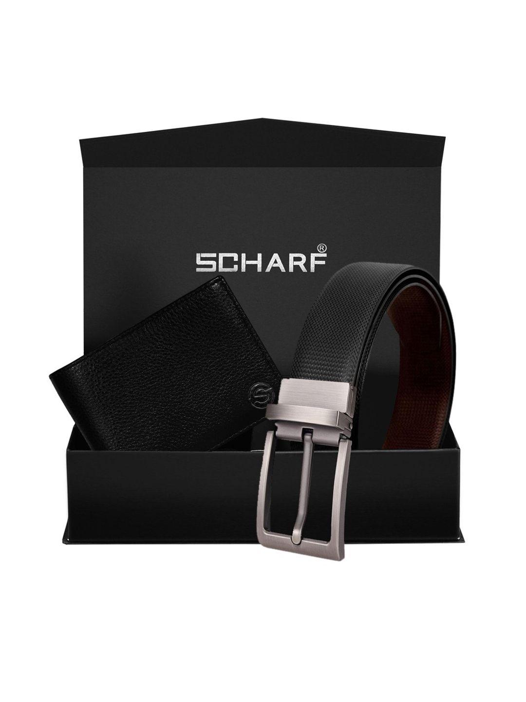 scharf men black genuine leather accessory gift set