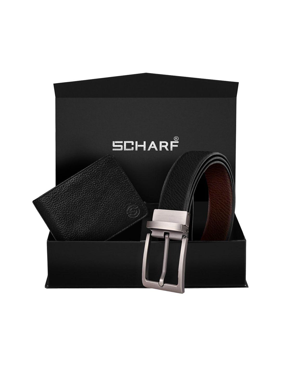 scharf men black leather accessory gift set