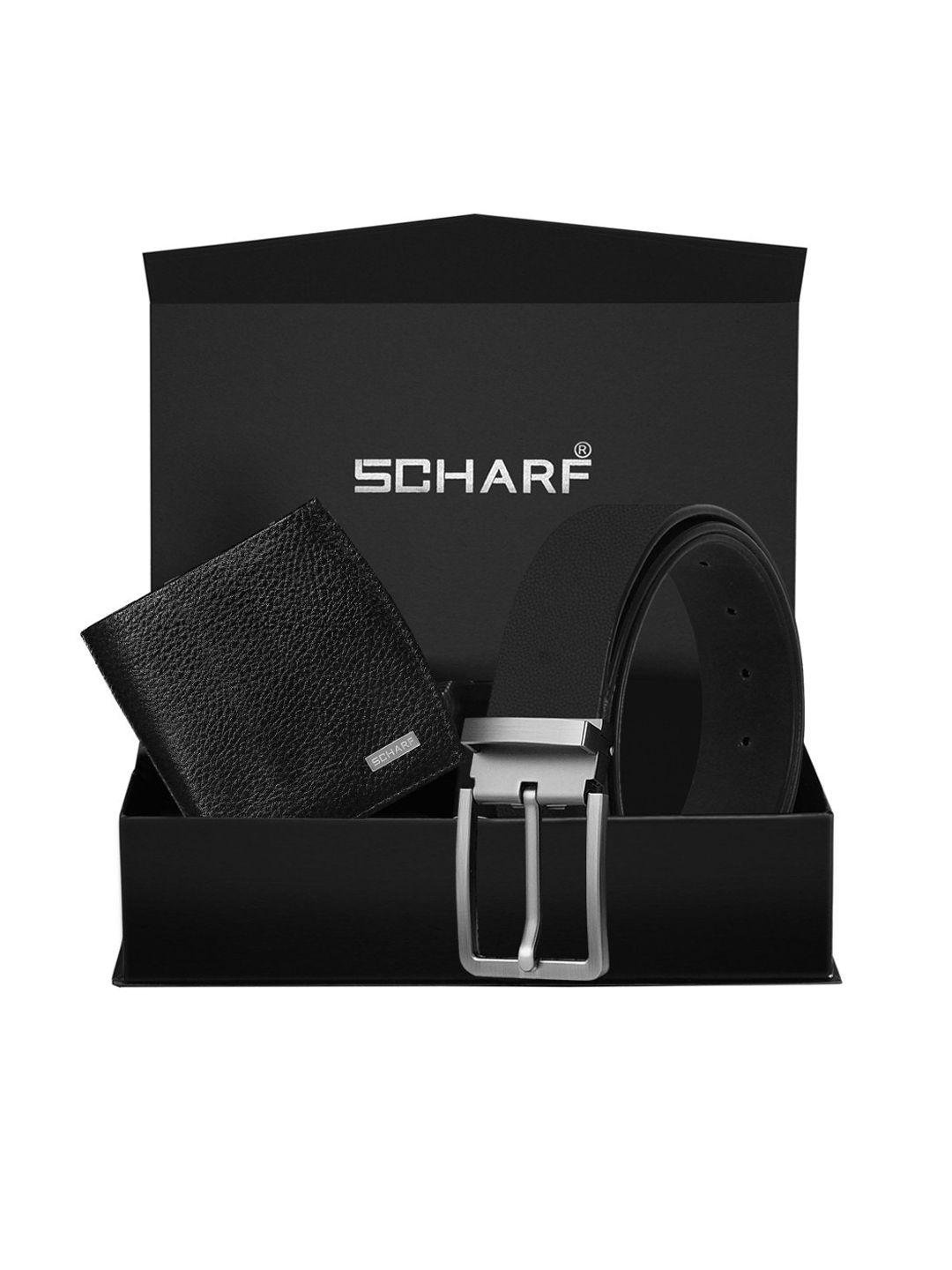 scharf men black solid genuine leather accessory gift set
