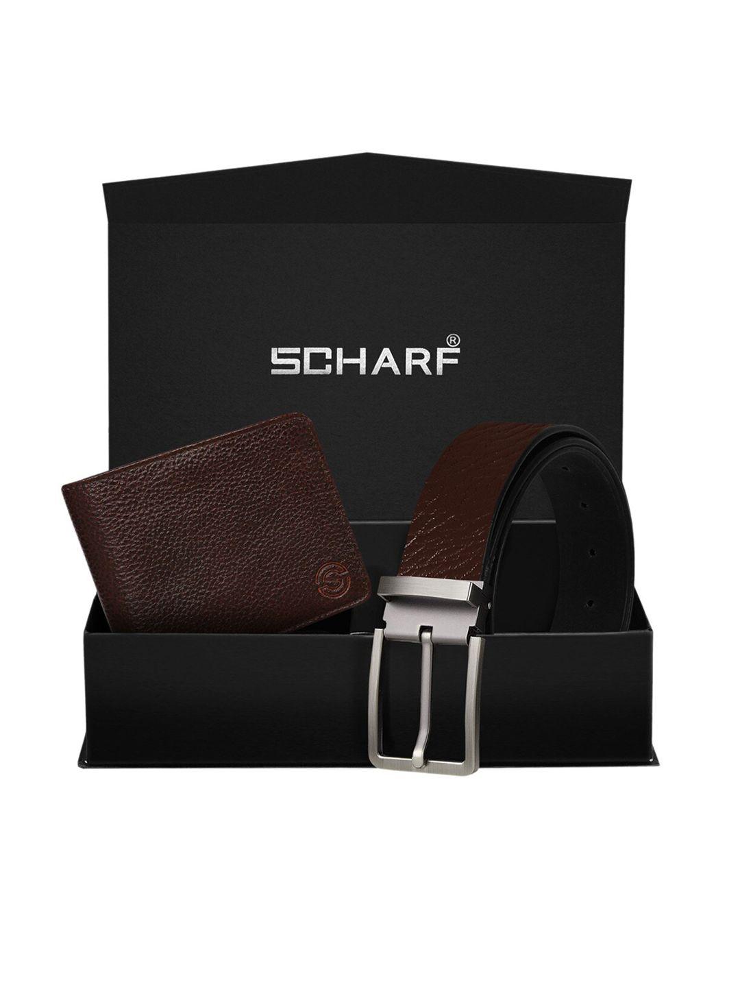 scharf men brown genuine leather belt & wallet accessory gift set