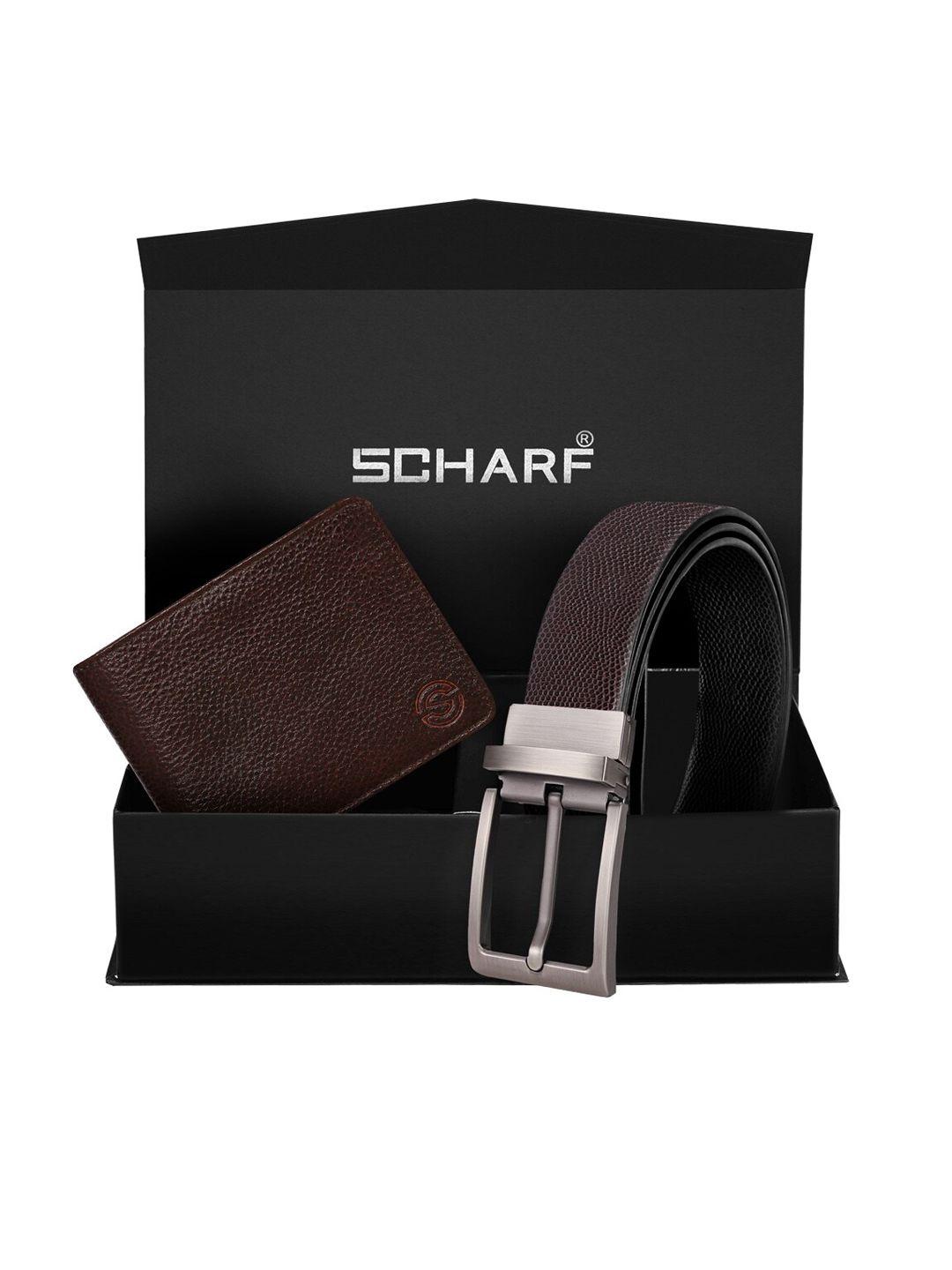 scharf men brown textured leather accessory gift set