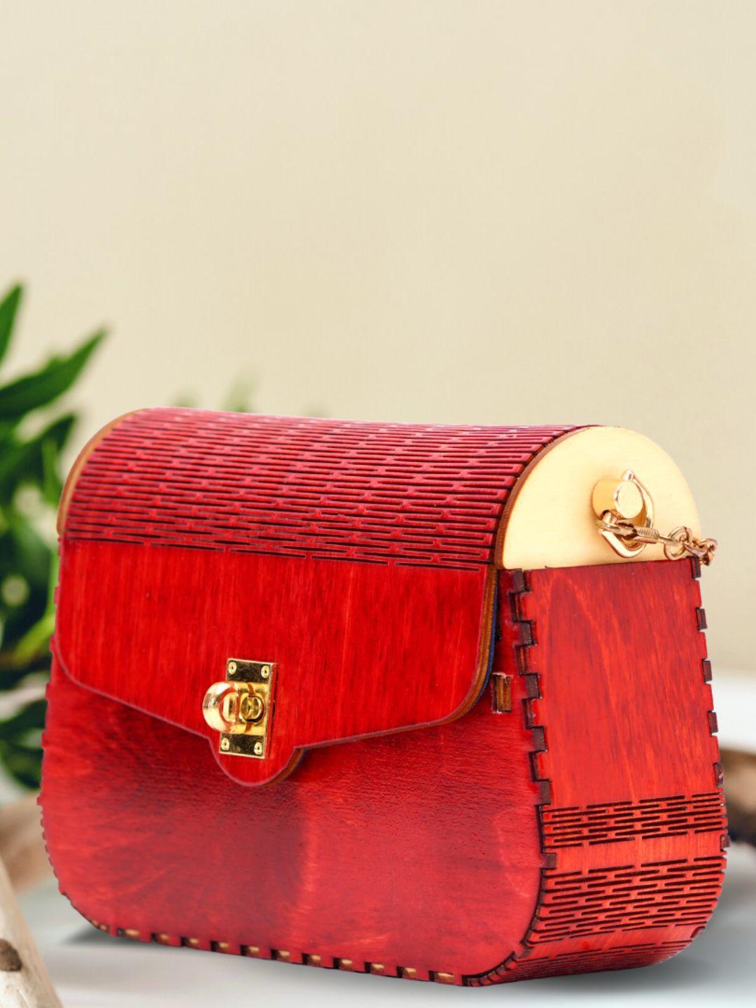 scherico red textured structured handheld bag